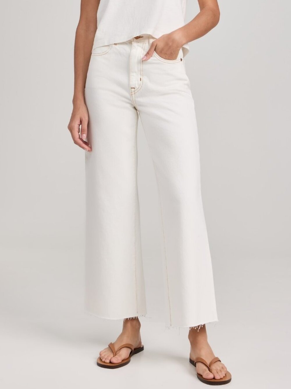 SLVRLAKE Grace Jeans Crop Wide Leg High Rise White 27